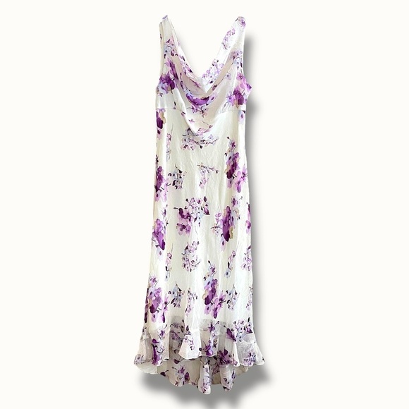 Vintage Be Smart Floral Babydoll Midi Dress 8/10 Fairy Purple Ruffled Sheer - Picture 2 of 10